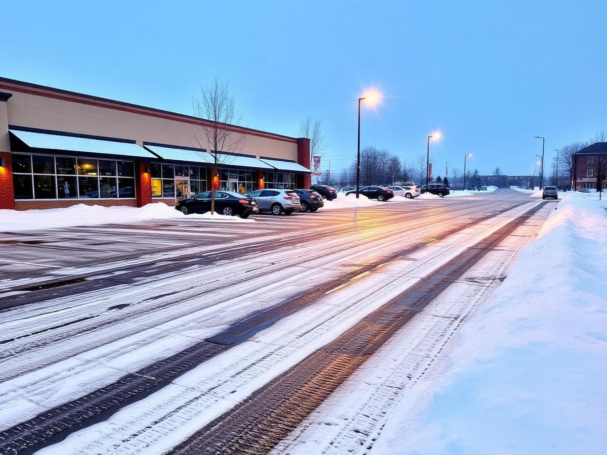 Commercial parking lot cleared of snow
